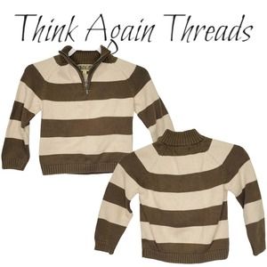 Newton Trading Co. Girls 1/4 Zip Striped Sweater 100% Cotton Brown Cream Size 7